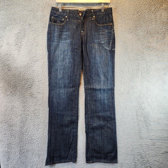 Anoname Jeans Womens‎ 31 Blue Denim Cotton Stretch Mid Rise Straight 5 Pockets - Picture 1 of 16